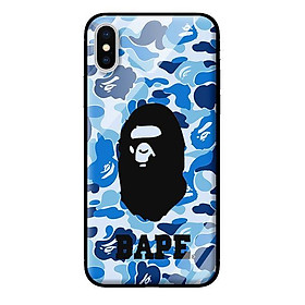 Ốp lưng kính cường lực cho iPhone X Bape Xanh Có Chữ - Hàng chính hãng