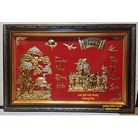 Tranh mừng thọ Ông, Bà bằng đồng vàng nguyên chất