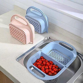 RỔ GẤP MỞ RỬA RAU CỦ 2 NGĂN CÓ TAY CẤP THOÁT NƯỚC TIỆN DỤNG NHÀ BẾP