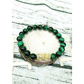 Vòng Tay Phong Thủy Mắt Hổ Xanh Lá Tỳ Hưu Mạ Vàng 24 K - Tăng Vượng Khí - Chiêu Tài Bốn Phương - Hợp Mệnh Mộc , Hỏa