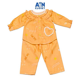 Bộ quần áo dài bé gái họa tiết Cổ bèo vàng túi tim xô sợi tre - AICDBG13ZYOI - AIN Closet