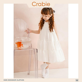 Váy bé gái CRABIE khoét nách lụa váy thiết kế xinh xắn cho bé từ 3,4,5,6,7,8,9,10 tuổi - Layla Dress - Trắng