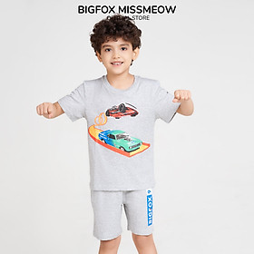 Bộ quần áo bé trai Bigfox Miss Meow mùa hè kiểu cộc tay chất cotton xuất Hàn in ô tô size đại 3,9,11 tuổi 25kg 40kg 1928