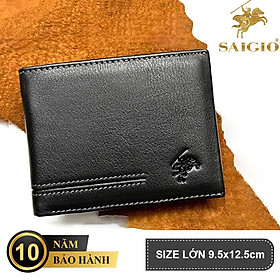 Ví Da Nam Mềm Mại SINGLE LINE, Size Lớn, Da Bò Tự Nhiên 100%, Thiết Kế Nhiều Ngăn Để Giấy Tờ Tiện Dụng, Đơn Giản - Mỏng Nhẹ, Dáng Ngang - Gập 2, Ngăn Đựng Tiền Có Khóa Kéo - Hàng Chính Hãng SAIGIO
