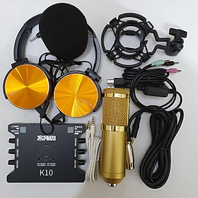 Combo Bộ Míc Thu Âm Livestream Hát Karaoke Online Micro BM-900+ CARD K10+ dây live MA2+Tặng Tai 450
