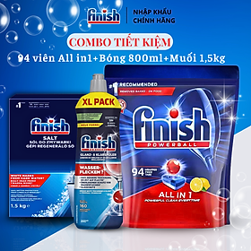 Combo Viên rửa bát Finish 110 viên + Muối Finish 1.2kg + Nước làm bóng Finish 400ml