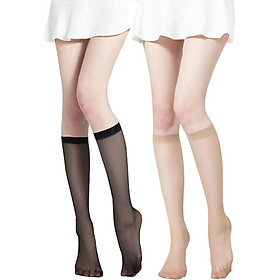 Langsha tube stockings female short section ultra-thin anti-hook meat flesh half invisible calf long socks black 10 double code