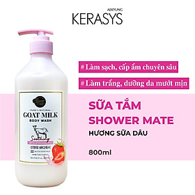 Sữa tắm cao cấp Hàn Quốc Aekyung Showermate Goatmilk Strawberry (Dưỡng ẩm, trắng da - Hương dâu) 800ml