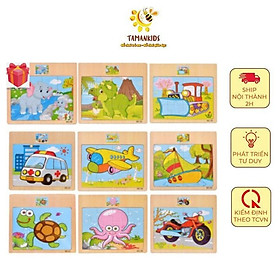 Bộ 5 Tranh Ghép Hình 12 Miếng Ghép Bằng Gỗ Họa Tiết Ngẫu Nhiên Giúp Bé Phát Triển Tư Duy ( Chủ Đề Giao Thông Và Động Vật