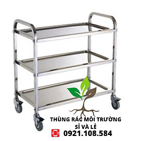 Xe đẩy inox 3 tầng dọn dẹp thức ăn nhà hàng khách sạn（chưa kèm theo thau,xô)