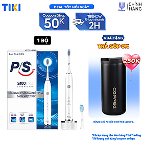 [Voucher 80K] Bàn Chải Điện P/S S100 PRO - Công Nghệ Sóng Âm, Chải Sạch Mảng Bám Tới 10X - Trắng Sáng