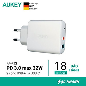 Mua Cốc Sạc Aukey 2 Cổng PA-F3S  Sạc Nhanh Cổng Type C Power Delivery 20W  Cổng USB-A 12W - Hàng Chính Hãng