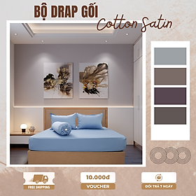 Bộ Ga Gối Giường 1m6x2m Cotton Satin 4 món Nhiều Màu bo chun Cao Cấp MYM Mềm Mịn Thoáng Mát