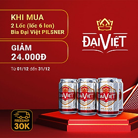 [Combo (12) lon 330ml]  Bia Pilsner Đại Việt, Bia vàng sản xuất theo luật bia tinh dòng của Bia Đức, không hóa chất, đậm vị đúng gu