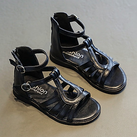 Sandal chiến binh bé gái dòng cổ thấp thiết kế hiện đại màu đen dễ phối da mềm cho bé 3 - 12 tuổi SG55