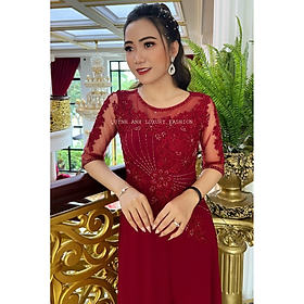 Áo Dài Dạ Hội Đám Hỏi Màu Đỏ Đính Đá Kết Hoa Anthea Dress