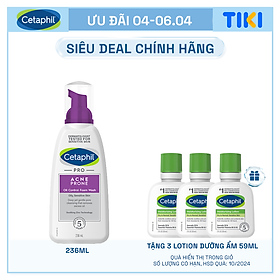 Sữa rửa mặt cho da dầu mụn, nhạy cảm Cetaphil Pro Acne Prone Oil Control Foam Wash 236ml