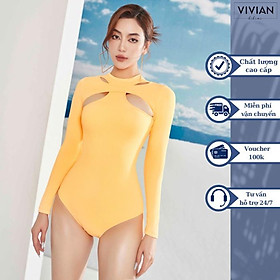 Đồ bơi nữ cao cấp  dạng một mảnh tay dài cutout gợi cảm - màu Vàng Cam - VS194_YL