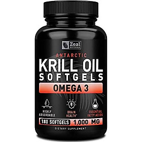 Dầu nhuyễn thể Zeal Naturals Nam Cực nguyên chất + Omega 3 (1000mg | 180 viên) Cung cấp Omega 3, Bổ sung EPA, DHA & Astaxanthin - Dầu cá Omega 3 để hỗ trợ khớp, sức khỏe não bộ, sức khỏe tim mạch