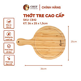 [Chính hãng] Thớt tre Chef Studio hình tròn có tay cầm 36x25x1.5cm, MSP-CB42. Cắt, thái rau củ, dùng decor, bày trí.