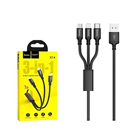 CÁP SẠC 3 ĐẦU BỌC DÙ HOCO X14 - DÂY SẠC 3 IN 1 MICRO USB LIGHTNING TYPE C ĐA NĂNG CHO IPHONE SAMSUNG OPPO XIAOMI - CHÍNH HÃNG