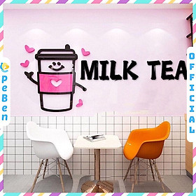 Tranh dán tường mica 3d decor khổ lớn trà sữa trang trí cửa hàng quán cafe quán trà tranh