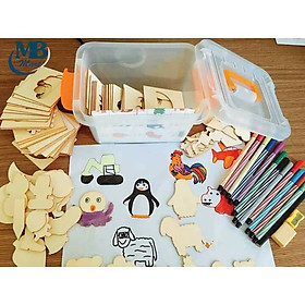 Set hộp vẽ 50 khuôn gỗ cho bé
