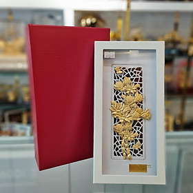 Tranh Hoa mộc lan dát vàng (14x28cm) – Mẫu 2 nền trắng