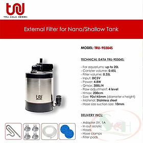 Lọc thùng TRU Inox External Mini Nano Filter gắn ngoài bể shallow nâng đáy thủy sinh cá tép cảnh