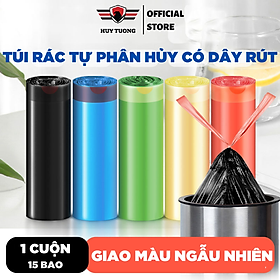 Mua Túi đựng rác có quai rút tiện lợi  kích thước 45x50 cm  túi đựng rác dây rút tự phân hủy siêu dai 15 túi/cuộn -Huy Tưởng