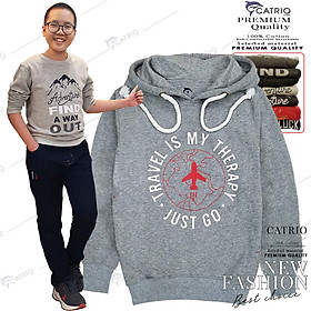 ÁO HOODIES TRẺ EM CATRIO in TÊN LỬA là áo thun dài tay có mũ có túi thời trang, vải 100% cotton dày, ấm mùa thu đông phù hợp với trẻ em bé trai, bé gái từ 9 tuổi 32kg .. 18 tuổi 70kg kết hợp quần dài cotton CATRIO thành bộ đồ đẹp MÀU XÁM - Xám - SIZE 12(45KG_49KG)