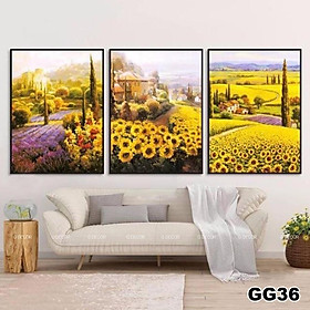 Tranh treo tường canvas khung gỗ 3 bức phong cách hiện đại Bắc Âu tranh phong cảnh trang trí phòng khách phòng ngủ 46