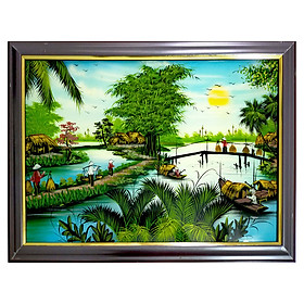 Mua Tranh sơn mài tranh phong thủy đồng quê buổi sớm mai SM00010 60x40cm