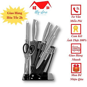 Mua Bộ dao kéo Nhật SEKI 06 món kèm khay đựng bộ dao nhà bếp có đế cắm làm từ thép không gỉ siêu bền