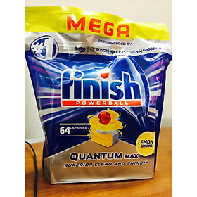 Viên rửa bát Finish Quantum max 64 viên tích hợp lên đến 14 chức năng+ viên vệ sinh Finish