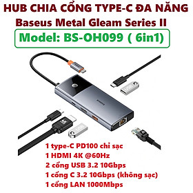 Hub C thiết bị mở rộng cổng 6in1 / 10in1 cho macbook laptop type-C Baseus Metal Gleam II BS-OH084 _ hàng chính hãng