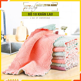 Bộ 10 khăn lau đa năng 2 mặt HT SYS-Khăn lau bếp, khăn lau tay, khăn lau cửa kính - Chất liệu Microfiber-27cmx16cm