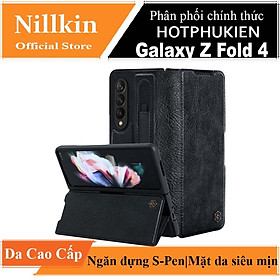 Case bao da chống sốc cho Samsung Galaxy Z Fold 4 trang bị ngăn đựng S-Pen hiệu Nillkin Aoge Leather Cover Case (bảo vệ máy cực tốt, chất liệu da thật cao cấp, thiết kế thời trang cá tính) - hàng nhập khẩu - Đen