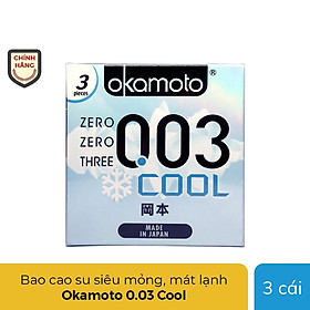 Bao cao su okamoto 0.03 cool siêu mỏng bóng láng mát lạnh hộp 3 cái