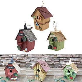 3 x Rustic Style Wooden Decorative Bird House, Hanging Birdhouse Garden