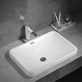 Mua Chậu lavabo bằng sứ bán âm màu trắng hình chữ nhật