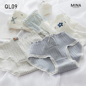 Set 5 Quần Lót Nữ Cotton Len Tăm Dễ Thương Hình Hoa Nhí Xanh Mã QL09
