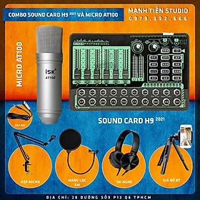 Mua combo thu âm livestream bán hàng onl karaoke tiktok siêu hay micro at100 xịn và sound card H9 2021 tặng full phụ kiện