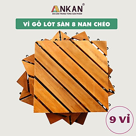 Mua Sàn Gỗ Lót Ban Công Thương Hiệu ANKAN Màu Nâu Vàng Nan Hoa  Vỉ Gỗ Lót Sàn Dùng Để Lót Sân Vườn  Nhà Tắm  Phòng Spa  Có Phủ PU  Siêu Bền  Chống Thấm  Chống Trơn Trượt  Tiêu Chuẩn Xuất Khẩu (9 Vỉ) - Hàng Chính Hãng