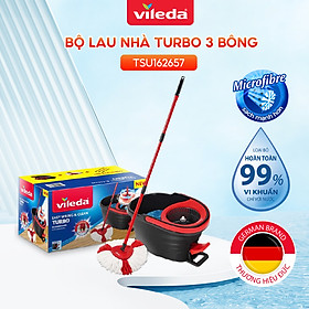 Cây lau nhà VILEDA Turbo Easy Wring&Clean đầu lau tam giác, xô giặt quay bằng chân, thêm 2 bông lau