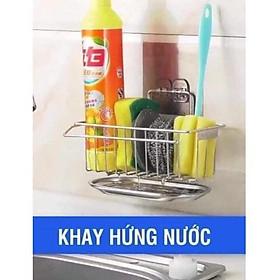 Kệ inox đựng giẻ rửa bát dán tường có khay hứng nước