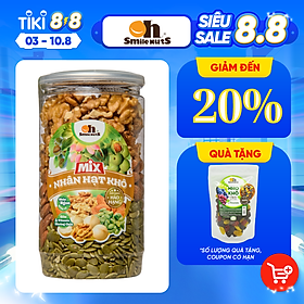 Mix Nhân Hạt Khô Smile Nuts (255g - 500g) | Hạt Dinh Dưỡng đã tách vỏ gồm nhân óc chó, hạnh nhân tách vỏ và nhân hạt bí xanh