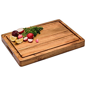 THỚT GỖ TRÀM TO VÀ DÀY, KT 41x31x3.8cm, CÓ RÃNH THU NƯỚC & GOM THÀNH PHẨM VÀ LỖ TAY CẦM 2 BÊN
