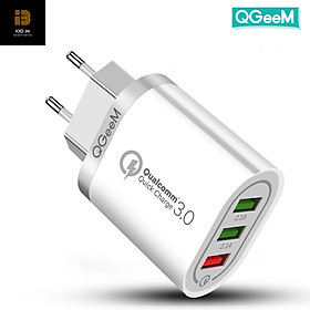 Củ sạc nhanh QGeeM 3 cổng USB hỗ trợ Quick Charge 3.0 cho iPhone EU Plug 18W Adapter chuyển đổi sạc nhanh dành cho Samsung Xiaomi Huawei-Hàng Chính Hãng