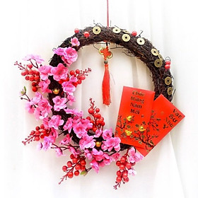 1 vòng hoa trang trí tết hoa đào - Wreath for Tet pktet60